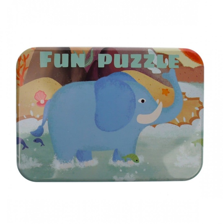 Puzzle educativ pentru copii, Animalele salbatice, set cu cutie, 17x12x3 cm