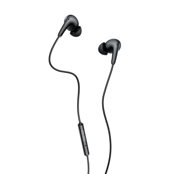 Casti Edifier, cu fir, intraauriculare – butoni, microfon pe fir, conectare prin USB-C, buton in-line, negru
