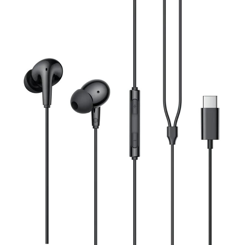 Casti Edifier, cu fir, intraauriculare – butoni, microfon pe fir, conectare prin USB-C, buton in-line, negru
