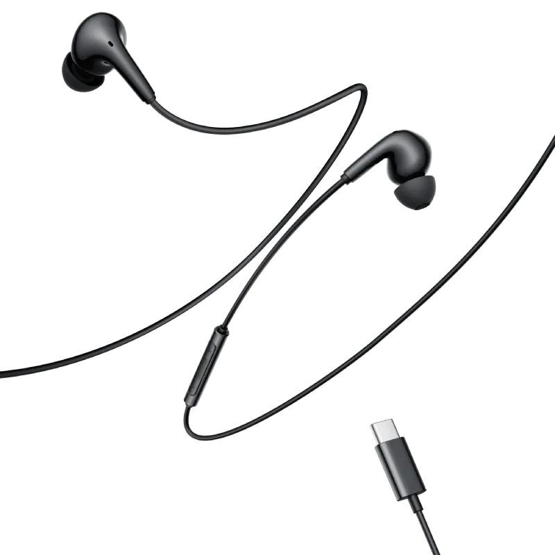 Casti Edifier, cu fir, intraauriculare – butoni, microfon pe fir, conectare prin USB-C, buton in-line, negru