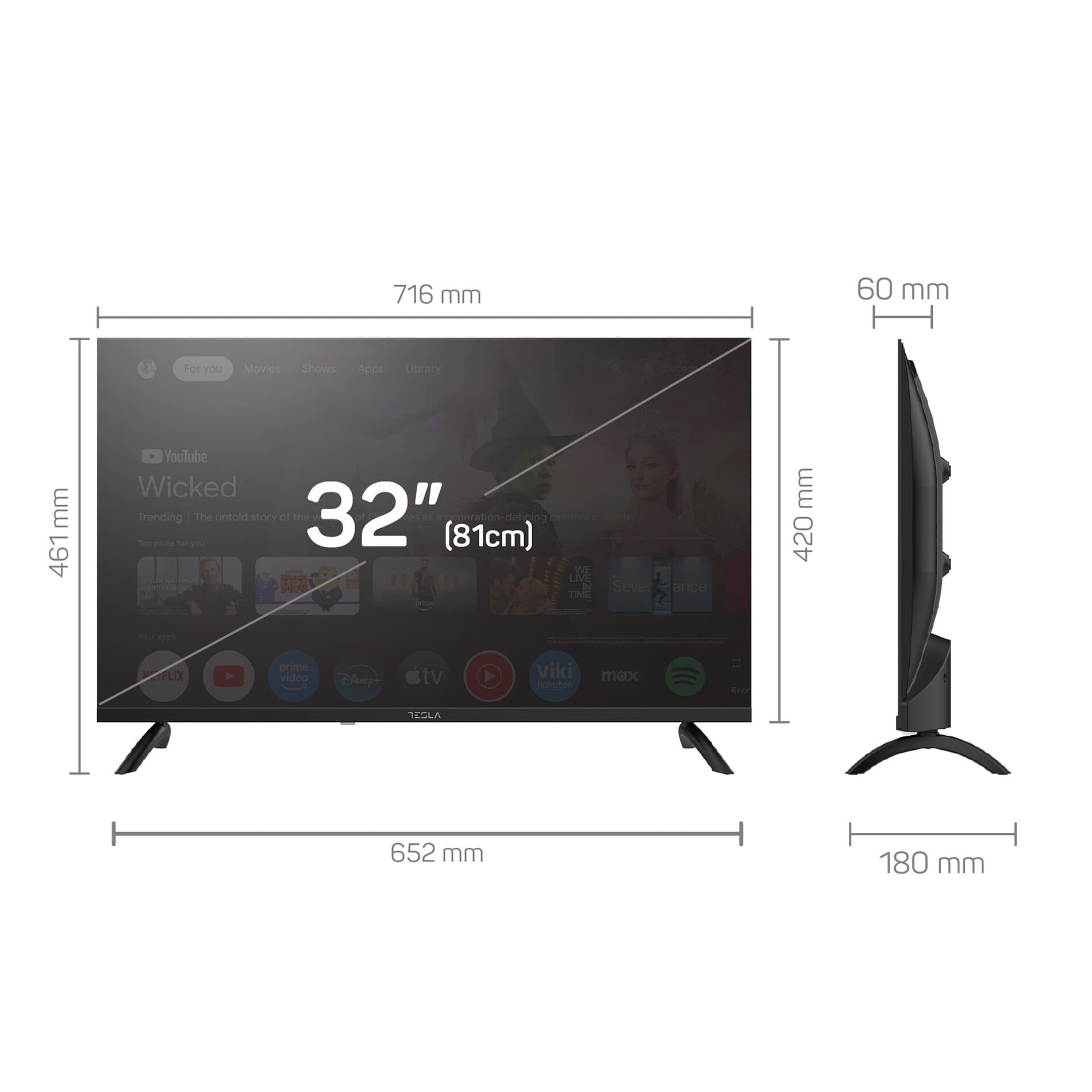 Televizor TESLA LED 32E655BHS, 81 cm, Google TV, HD, Clasa E