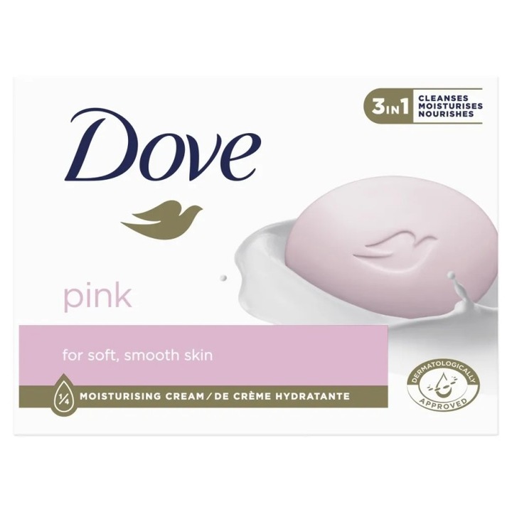 Sapun Dove Pink 90g, curatare delicata, 1/4 crema hidratanta, pentru toate tipurile de piele