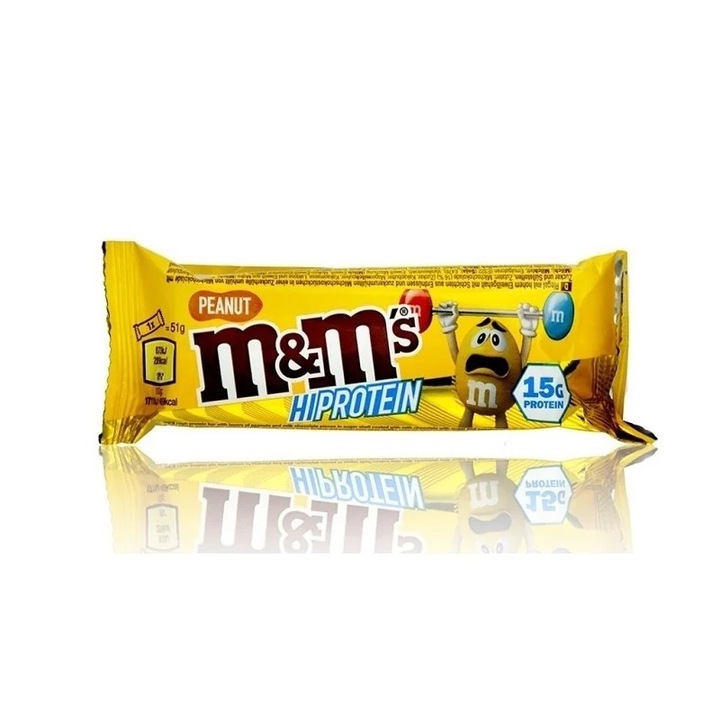Baton proteic M&M's, 51 g, aroma de ciocolata, cu mini M&M's, 15 g proteina