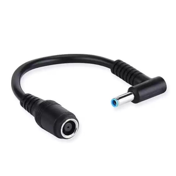 Cablu adaptor alimentare laptop HP / Dell 7.4×5.0 mm female la 4.5×3.0 mm male cu pin (mufa albastra)