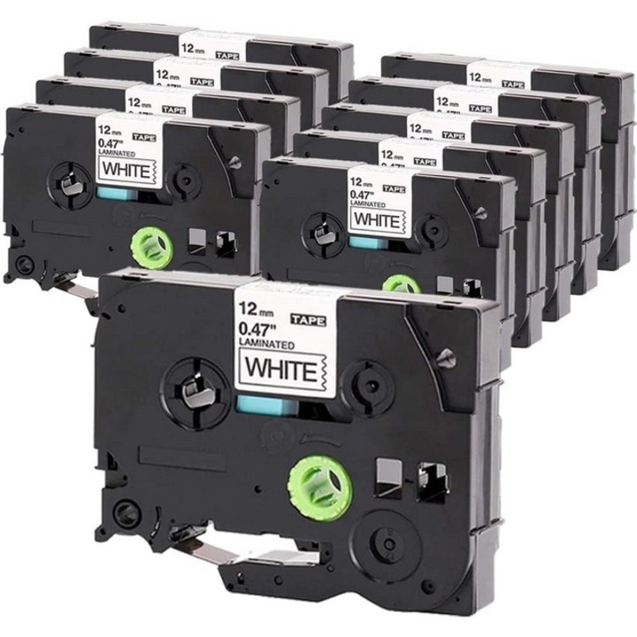 Pachet 10 compatibile TZ231 TZe231 Brother TZe-231 TZ-231 Tze 12 mm 0, 47 laminat alb banda etichete Tze pentru P-Touch PT-H100R PT-H105 PT-H100LB PT320 PT340 ST1150 ST1150DX PT1300 PT1700