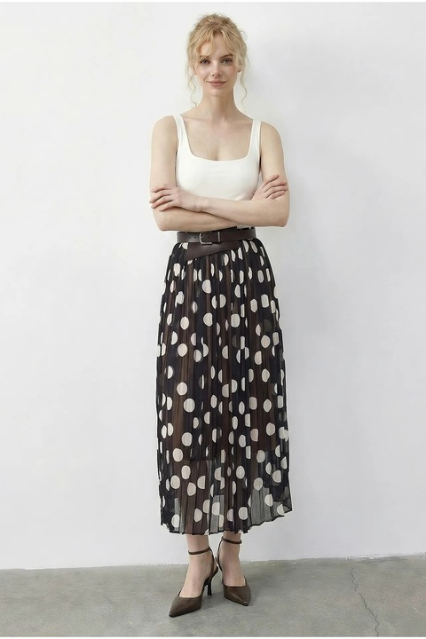 Fusta maxi Bianco Lucci, talie inalta, buline, textil, Negru