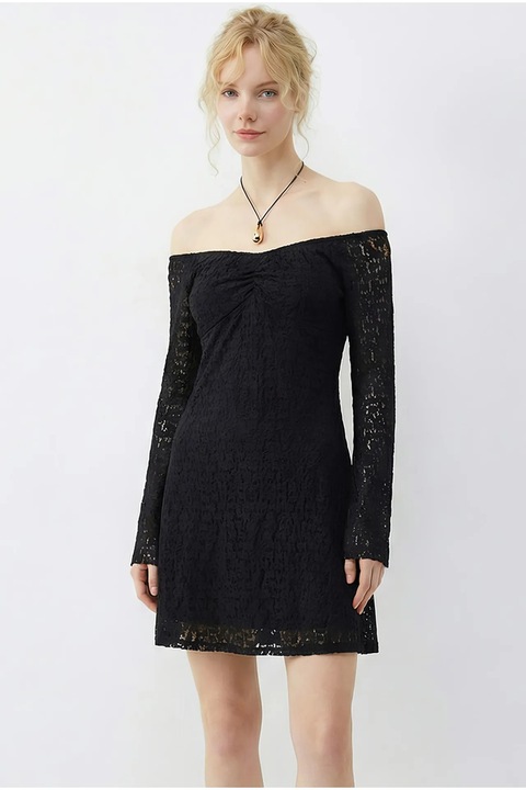 Rochie Mini dama Bianco Lucci, Umeri Goi, Poliester/Elastan, Neagra