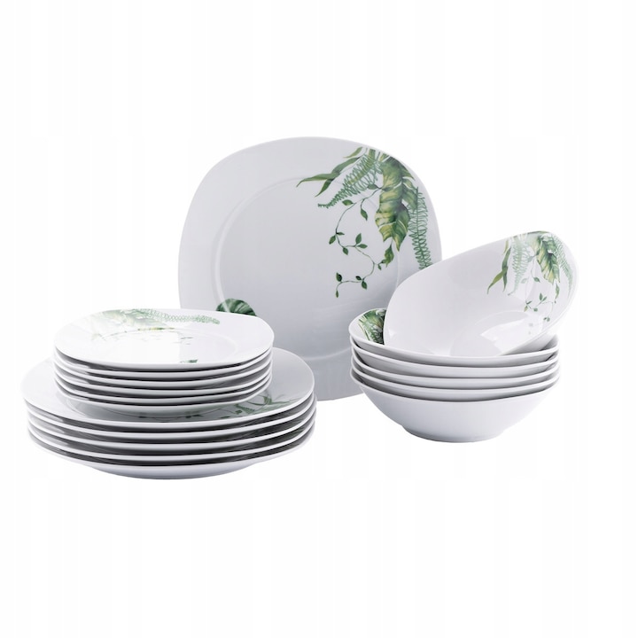 Set servicii de masa 36 elemente, 12 persoane, portelan alb, design modern, Prima Deco