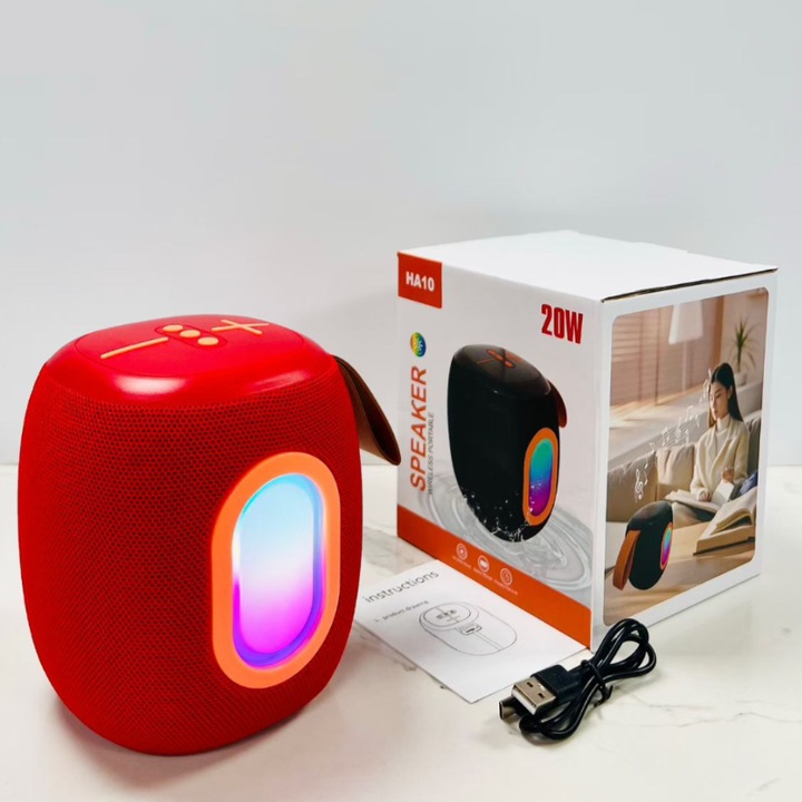 Boxa Portabila Model HA10, 20W Bluetooth 5.2 – Putere Audio Mare, Raza 10m, Baterie 1500mAh, Alimentare DC 5V, Autonomie 2-3 Ore, Sunet Clar si Puternic