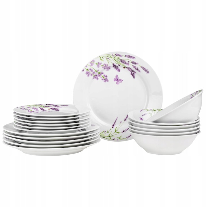 Set servicii de masa 12 persoane, Prima Deco, 36 elemente, portelan alb, design elegant