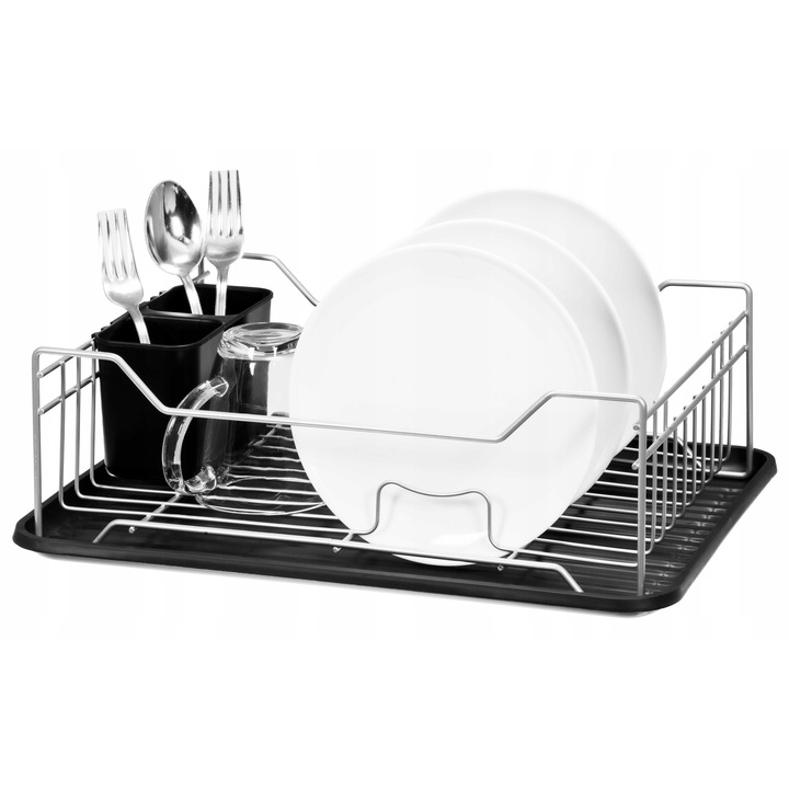 Scurgator vase Topfann, metalic, cu suport si ociekacz pentru tacamuri, 32x43x14cm, argintiu