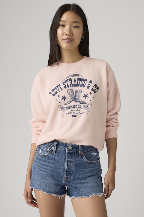 Levi's, Bluza de trening cu decolteu la baza gatului si croiala lejera, Roz pal/Bleumarin