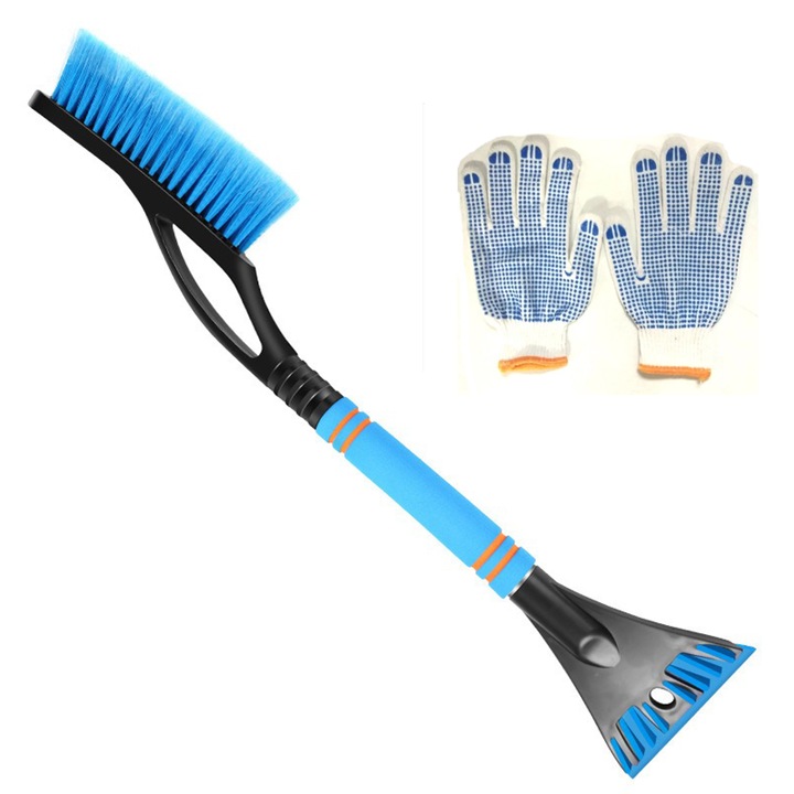 Perie pentru zapada si razuitoare pentru gheata pentru masina, Aiorber, cu perie, manson din spuma EVA, plastic ABS, 59 x 11 cm, albastru, albastru