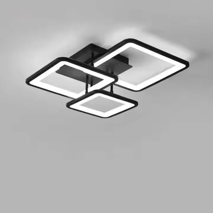 Lustra LED 3 cadre geometrice, reglaj lumina, negru, 46W, 46x46cm