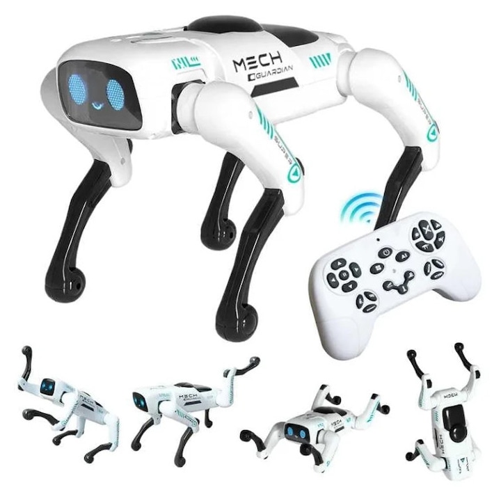 Robot Caine Inteligent cu Telecomanda, Jucarie Interactiva STEM Programabila, Muzica, Povesti si Dans, RC Robo Dog pentru Copii