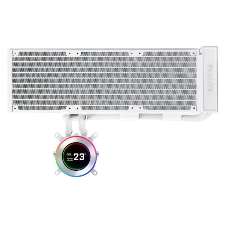 Cooler procesor, Lian Li, ecran IPS LCD, iluminare adresabilă, Alb, 400x122x24 mm