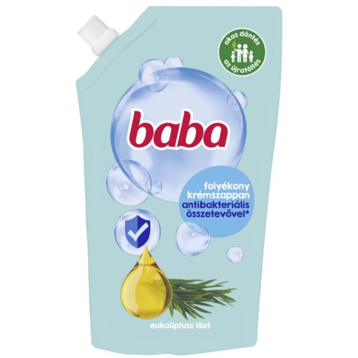 Săpun lichid antibacterian Baba reîncărcare Eucalipt 500ml, unisex, 80% mai puțin plastic