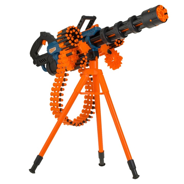 Jucarie Mitraliera cu Maner Pliabil, Trepied Stabil si 96 Gloante din Spuma, Lansare Continua, 8+ Ani