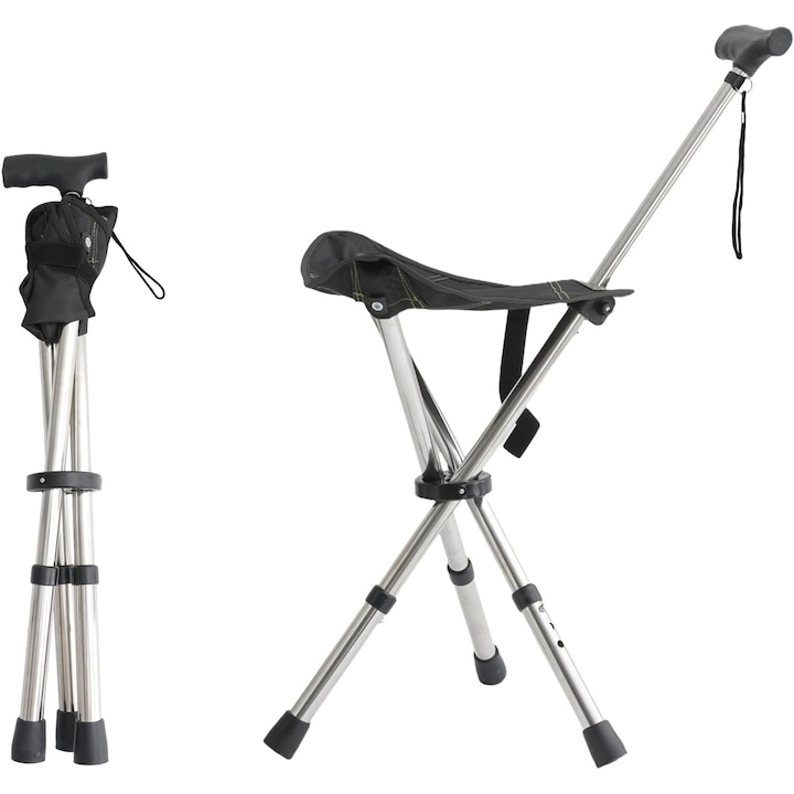 Scaun portabil usor, potrivit pentru adulti, scaun de mers reglabil si rezistent, sezut din trestie antiderapanta, sezut pliabil de peste 113 kg, ideal pentru camping si drumetii