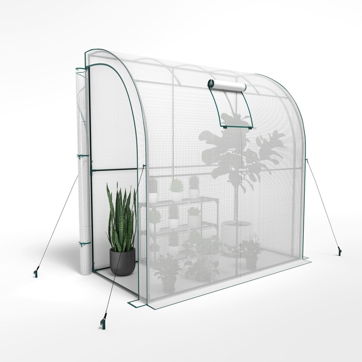 Lehmann kerti fóliasátor 1 × 2 × 2, 1 m, acél vázzal, fém polcokkal, 2 ajtóval, ablakkal, vízálló fóliával, 130 g/m², 8 kg, fehér