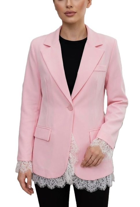 Sacou dama roz, dantela alba, marime unica