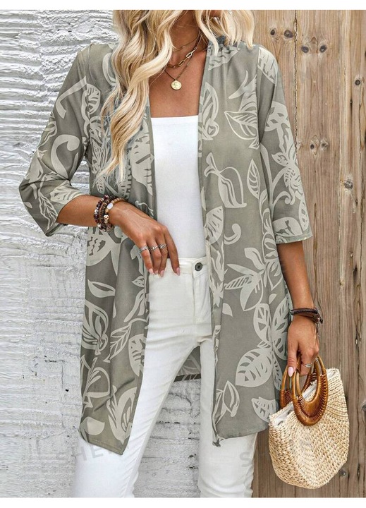Bolero dama, verde, imprimeu frunze, XL