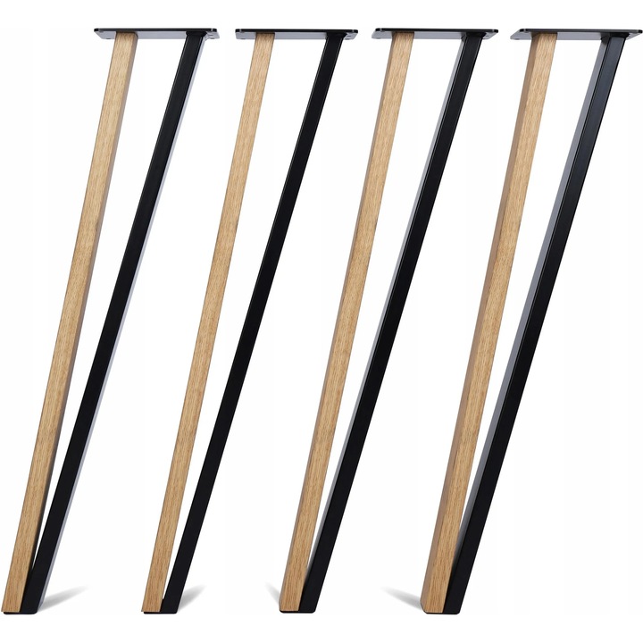 Picioare masa metal si lemn stejar Ambient Decor – Set 4 bucati – H 730 mm