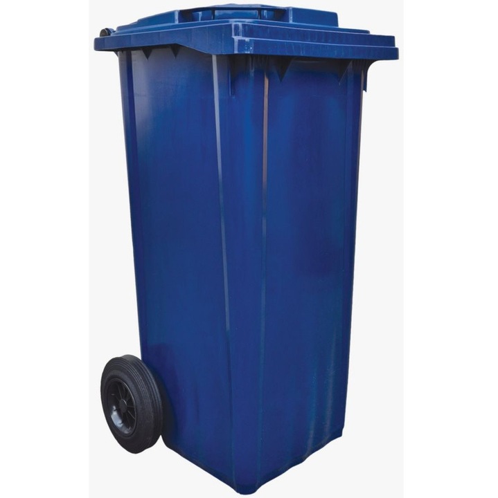 Pubela mobila DacEnergy©, construie din plastic, cu roti, rezistent la actiunea razelor ultraviolete, frig, caldura, 120 L, 549 x 483 x 948 mm, albastra