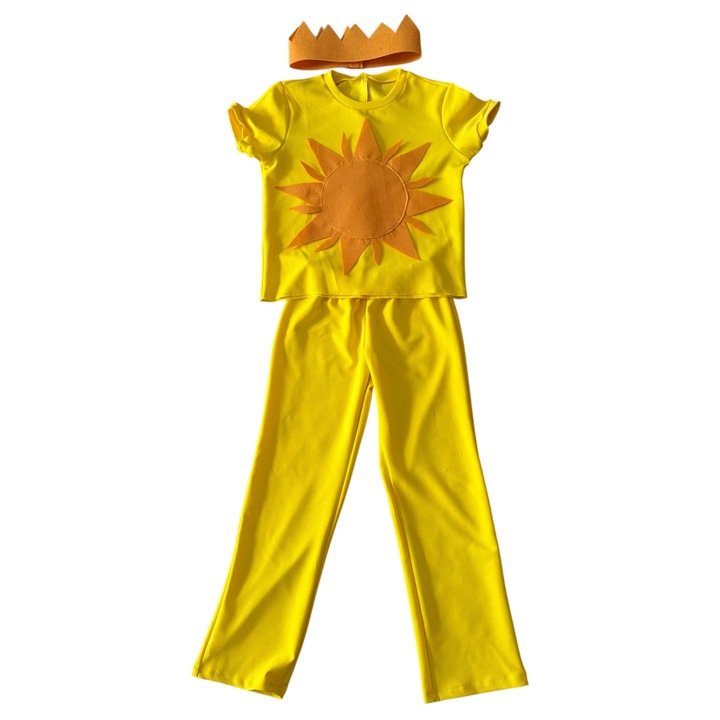 Costum serbare model soare, 3 piese, galben, 5-7 ani, 110-122 cm