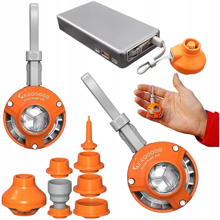 Mini Pompa Portabila, Aerogogo, Model GIGA Air, Alimentare USB-C 5V, Presiune 3.5kPa, Debit Aer 300L/Min, Functie Vid Sac Vacuum, 7 Duze Universale, Ultra Compacta Calatorie, Consum Redus Energie, Versatila Camping