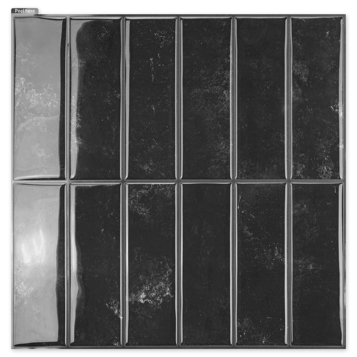 Stickere decorative Art3d pentru perete, autoadezive, tip metro, negre, 10 coli 30, 5x30, 5 cm, decor modern pentru baie si bucatarie