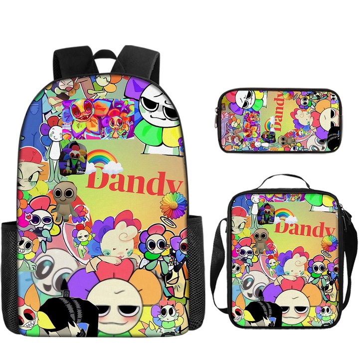 Set 3 piese Dandy's World: Ghiozdan, geanta crossbody, penar pentru creioane, multicolor