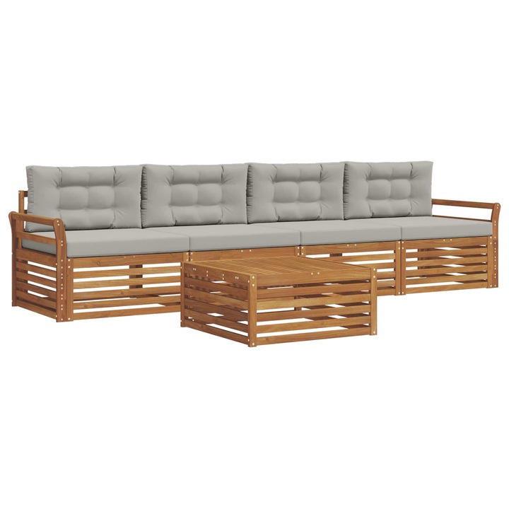 Set de canapele de exterior 5 pcs vidaXL, Gri natural si deschis