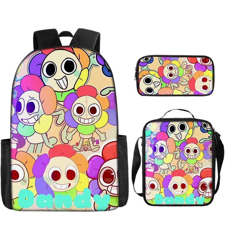 Set 3 piese Dandy's World: Ghiozdan, geanta crossbody, penar pentru creioane, multicolor