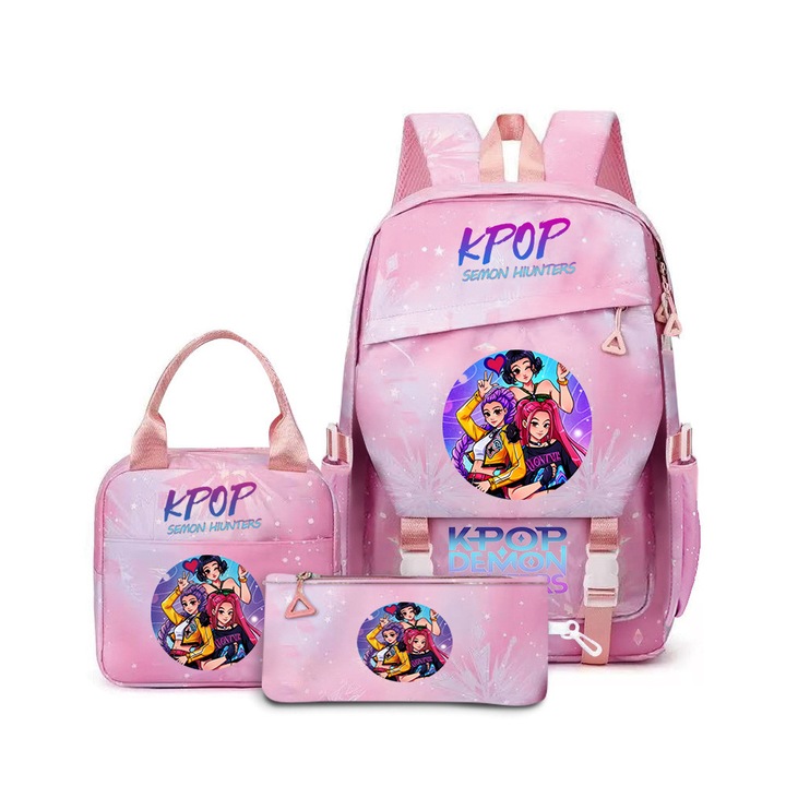 Set ghiozdane K-Pop "Demon Huntress", 3 piese, roz