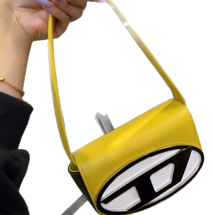 Kis, sárga és fekete négyzet alakú válltáska, 20 cm, díszdoboz