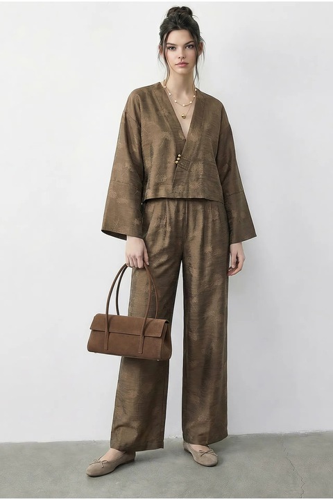 Compleu dama Oversized Bianco Lucci, Floral, Verde, Tencel si Poliamida