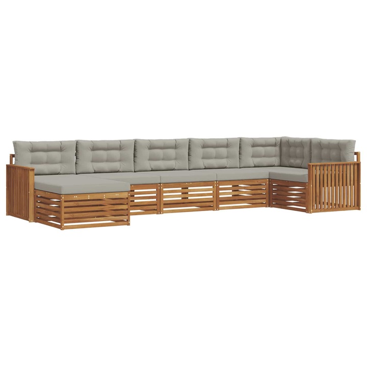 Set canapele exterior 7 pcs, vidaXL, lemn masiv de acacia, gri natural și deschis, 406x168.5x73cm