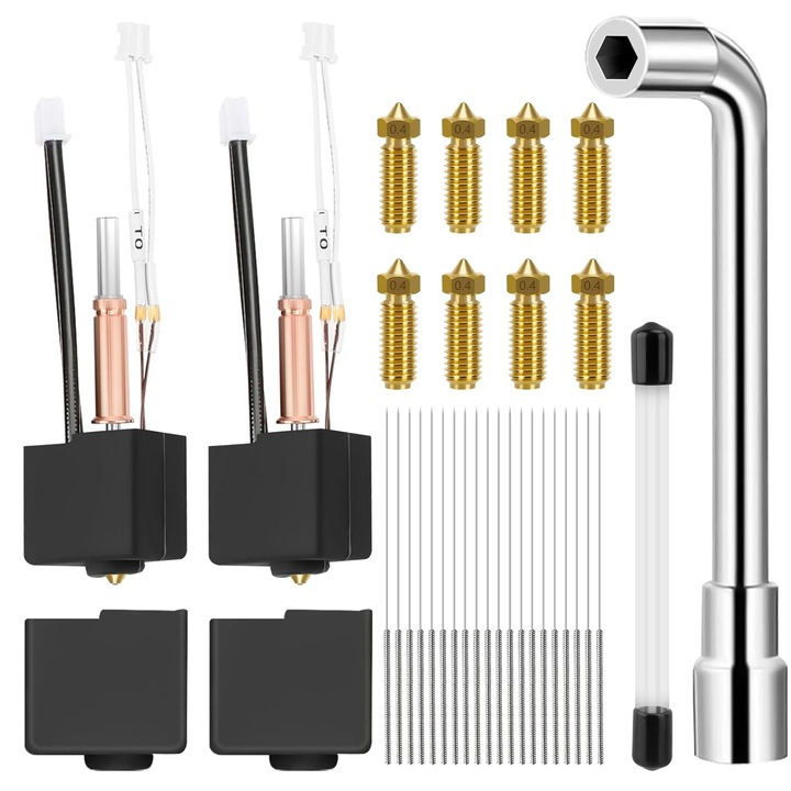 Set 14 Piese kit cap imprimant 3D, 8 duze 0.4mm, 2 mansoane de protectie, 20 ace de curatare, 1 cheie