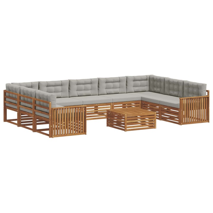 Set canapele exterior vidaXL, 10 piese, lemn de acacia, gri natural, dimensiuni 404x247, 5x73cm