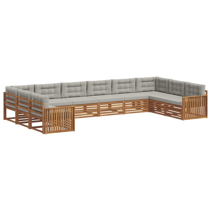 vidaXL Ülőgarnitúrák 10 pcs Természetes és Világosszürke Tömör Akácfa 3374206