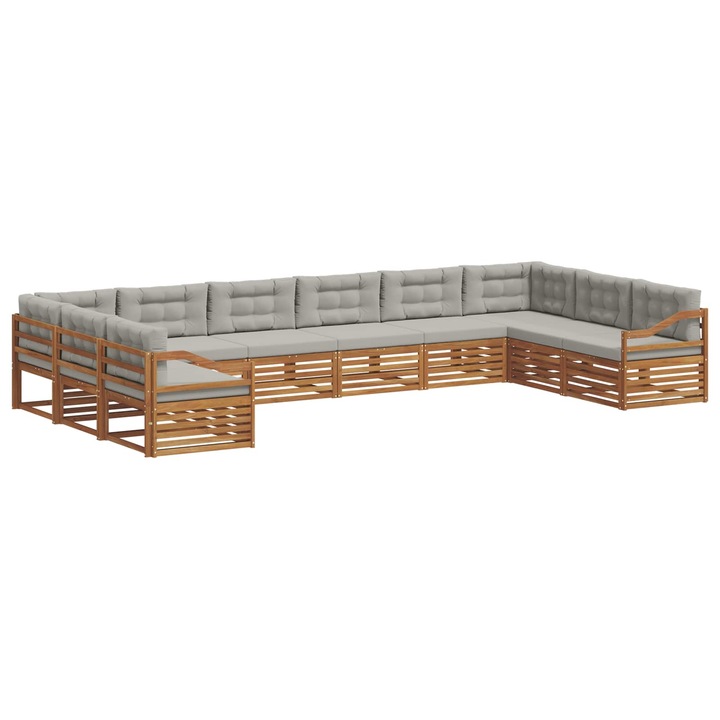 vidaXL Ülőgarnitúrák 10 pcs Természetes és Világosszürke Tömör Akácfa 3374226