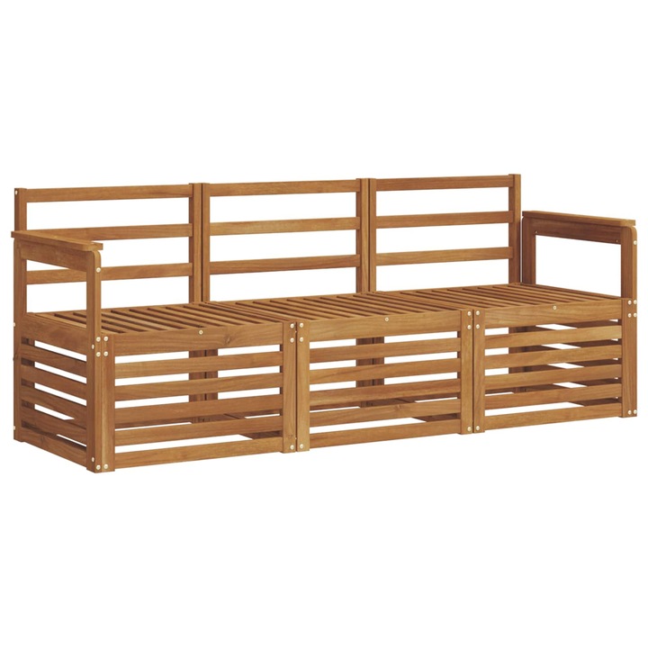 Set canapele pentru grădină, vidaXL, 3 piese, lemn solid de acacia, color natural, dimensiuni 189, 5x63x73cm