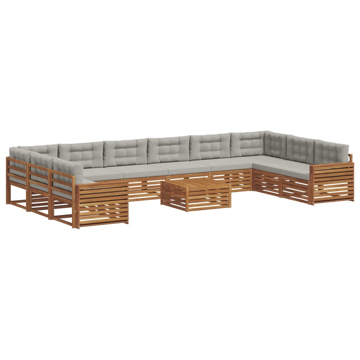 vidaXL Ülőgarnitúrák 11 pcs Természetes és Világosszürke Tömör Akácfa 3374256