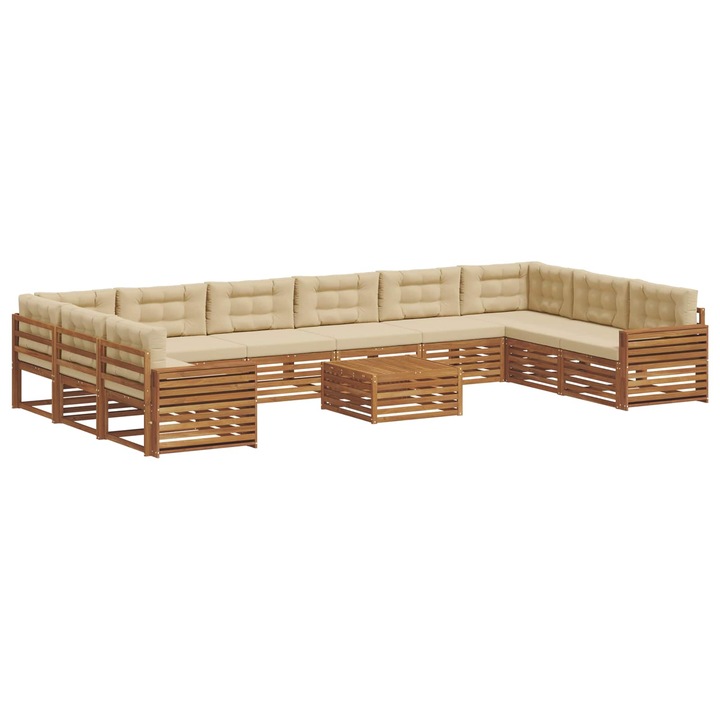 vidaXL Ülőgarnitúrák párnával 11 pcs Természetes és bézs Tömör Akácfa 3374258