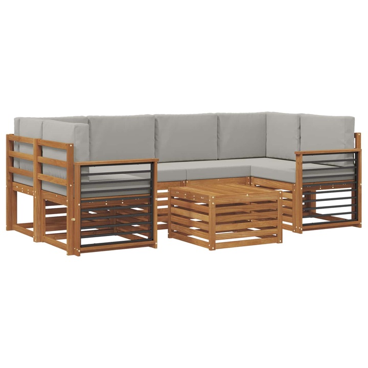 Set mobilier de grădină vidaXL, 7 piese, gri natural, lemn de acacia, design modular