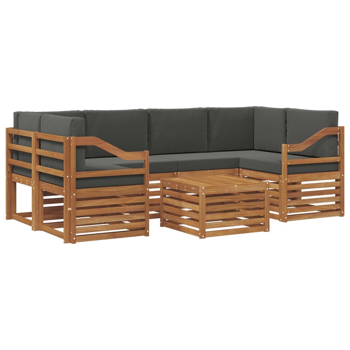 Set mobilier gradină vidaXL, lemn de acacia, 7 piese, natural și antracit, pentru 20 persoane