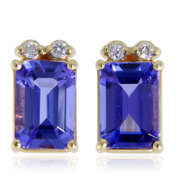 Cercei cu tija si fluturas din Aur Galben 14K cu Tanzanit si Diamante Naturale, 1.36 g