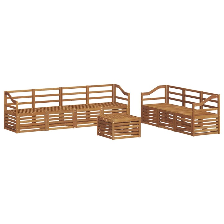 Set masa si canapele, vidaXL, 8 piese, lemn masiv de acacia, natural, 59x59x37cm