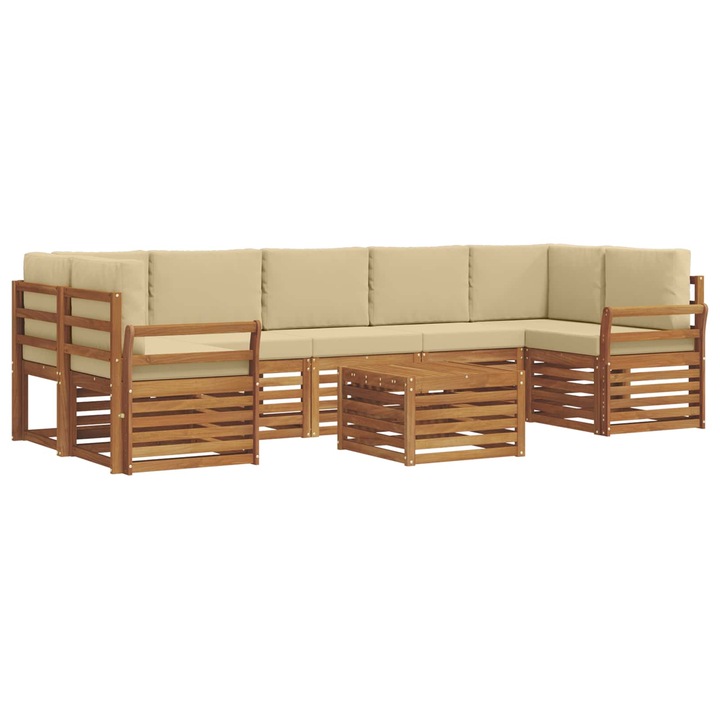 Set canapele și masă vidaXL, 8 pcs, lemn solid de acacia, natural și bej, dimensiuni 59x59x37cm